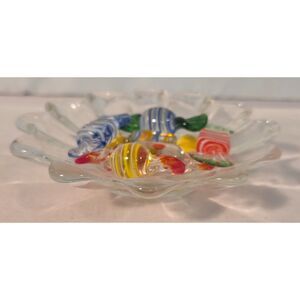 Vintage Art Glass Candy Dish with Hand Blown Glass Candy Lot Decorative Display